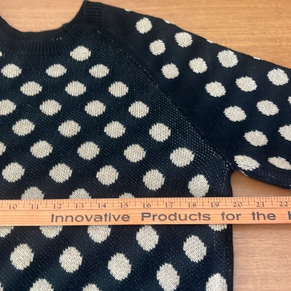 Cable Stitch Black & Camel Polka Dot Sweater, Crew Neck Raglan Sleeve, Size M - Picture 9 of 13